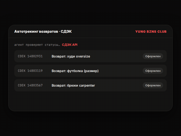 Автотрекинг возвратов СДЭК