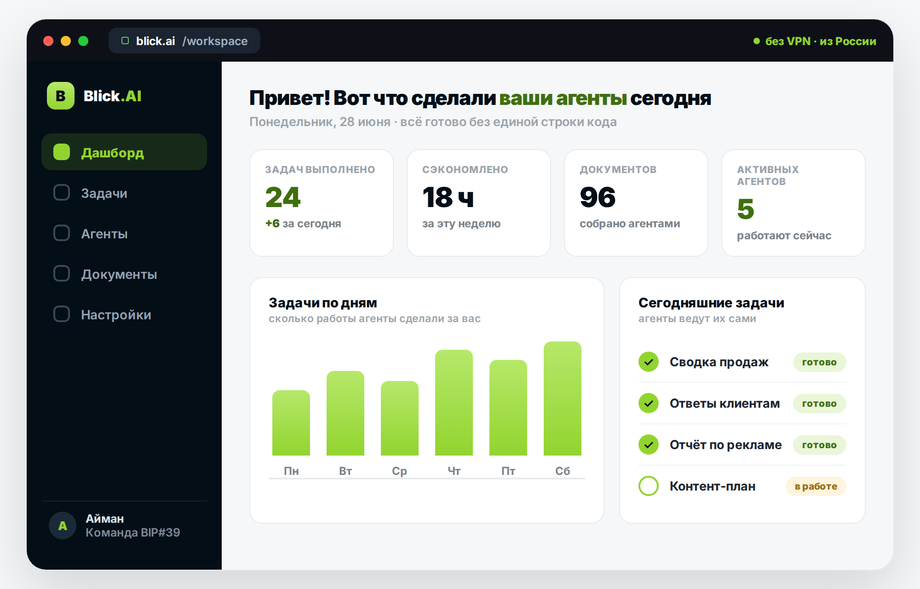 Интерфейс Blick AI в браузере